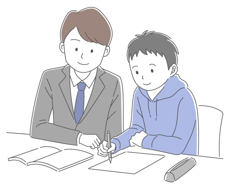 並んで勉強する生徒のイラスト