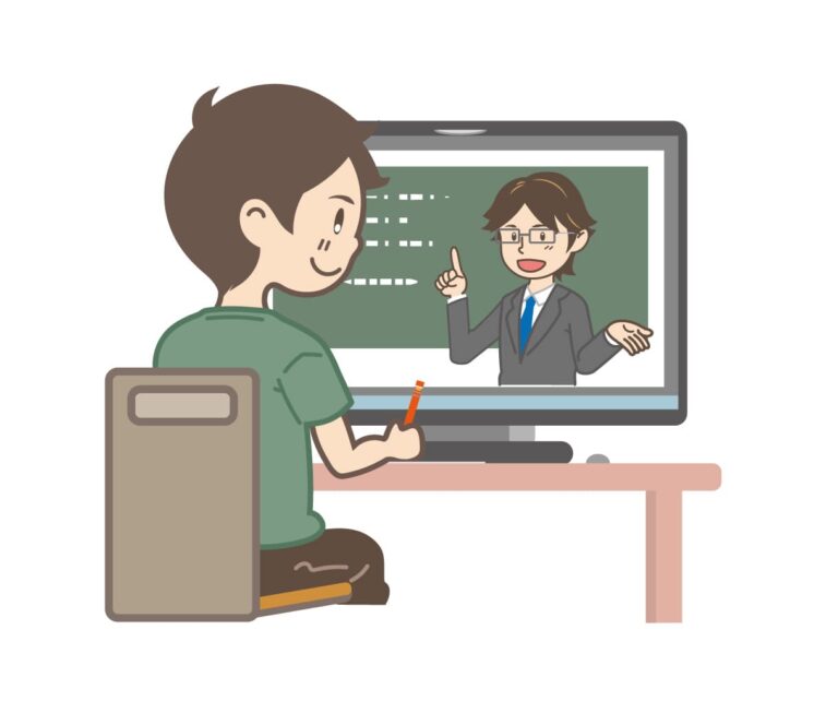 パソコンで授業を受ける生徒のイラスト