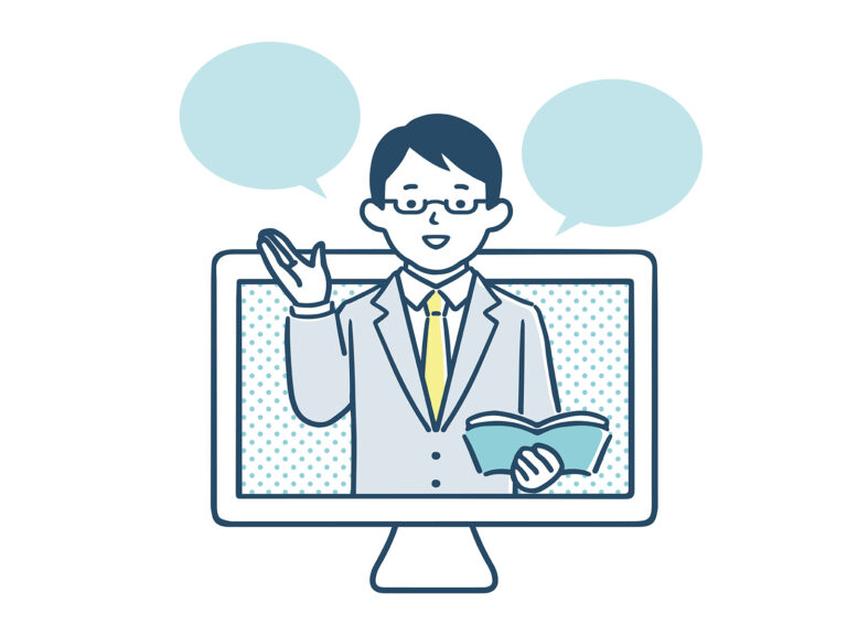 画面越しに話す先生のイラスト