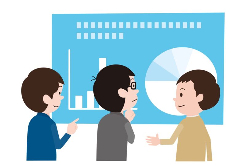 グラフを見る人たちのイラスト