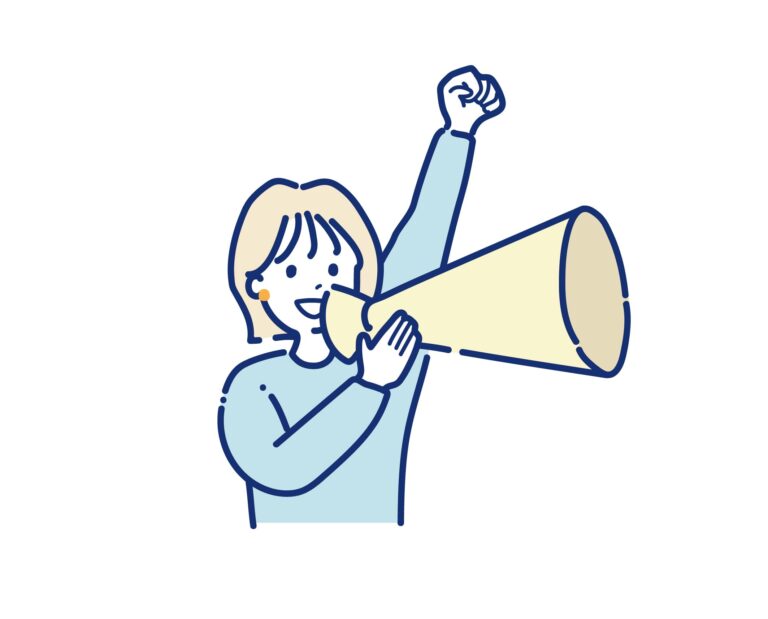 メガホンで呼びかける人のイラスト