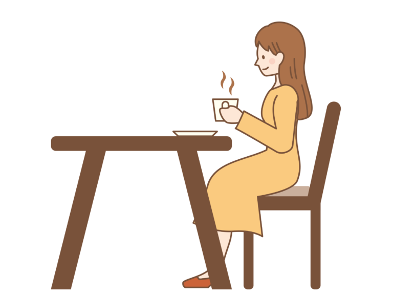 お茶を飲んでくつろぐ女性のイラスト