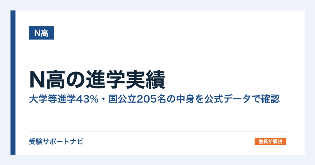 N高の進学実績｜大学等進学43%・国公立205名の中身を公式データで確認