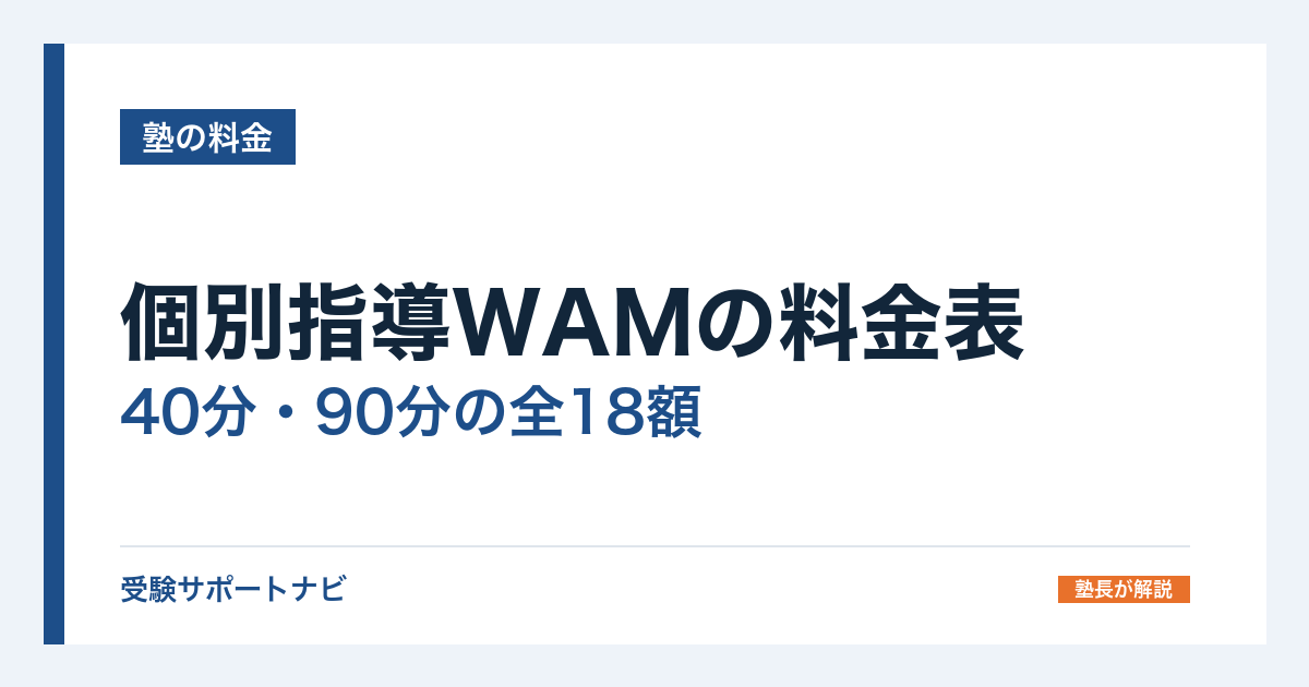 個別指導WAMの料金表｜40分・90分の全18額と1回あたり・年間総額