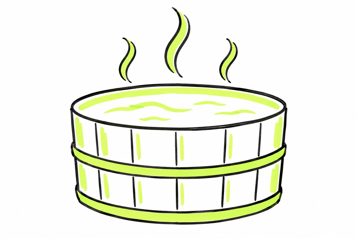 群馬の公立の通信制高校を紹介する節のイメージ。湯けむりの立つ木の桶のイラスト